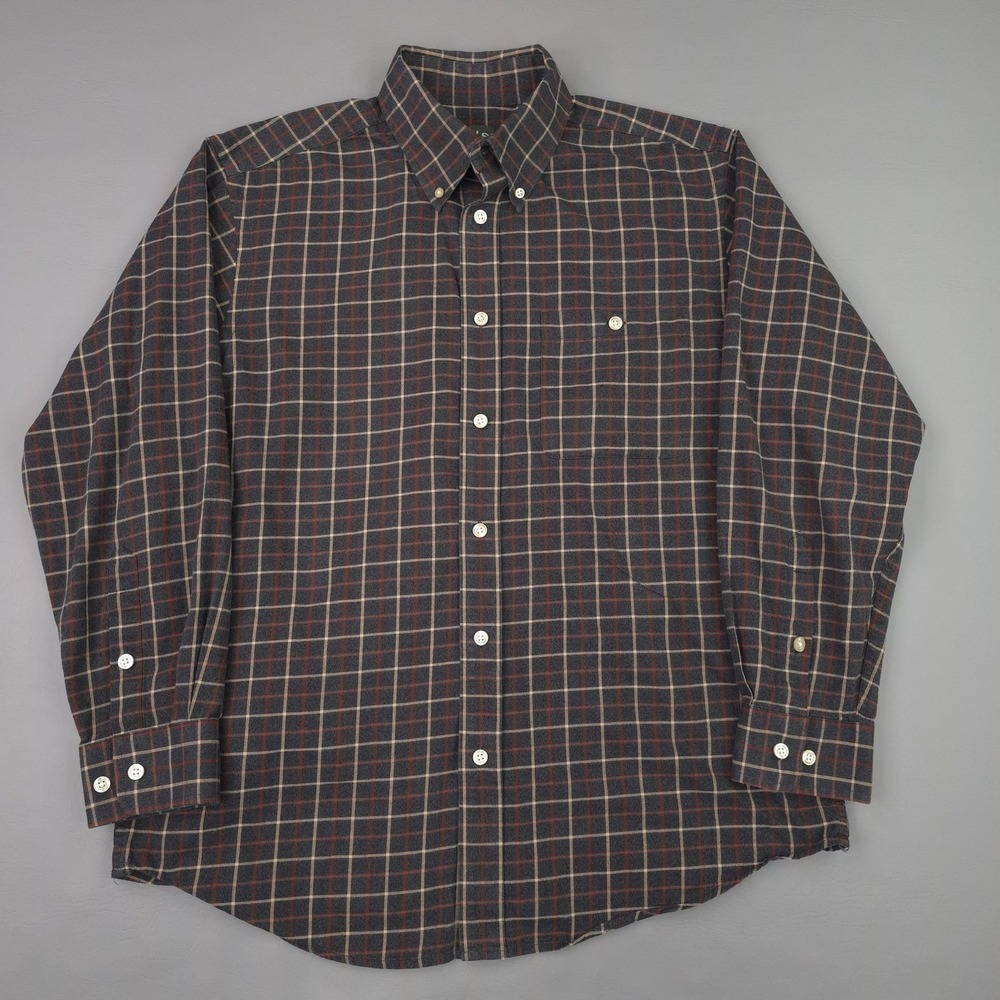 Orvis Shirt Mens Large Gray Plaid Long Sleeve Cotton‎ Flannel Button Down Casual